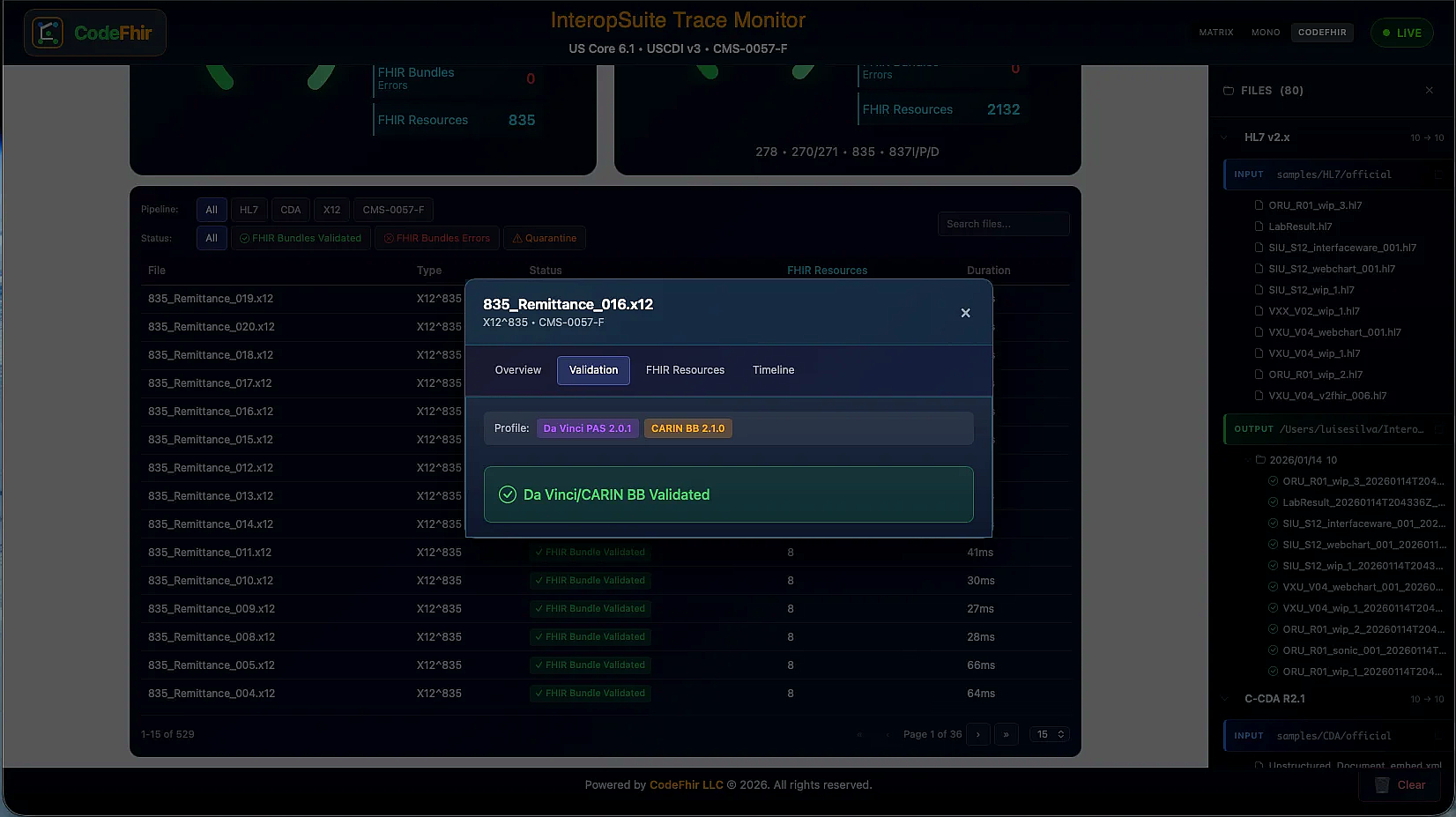 TraceServer Validation Tab