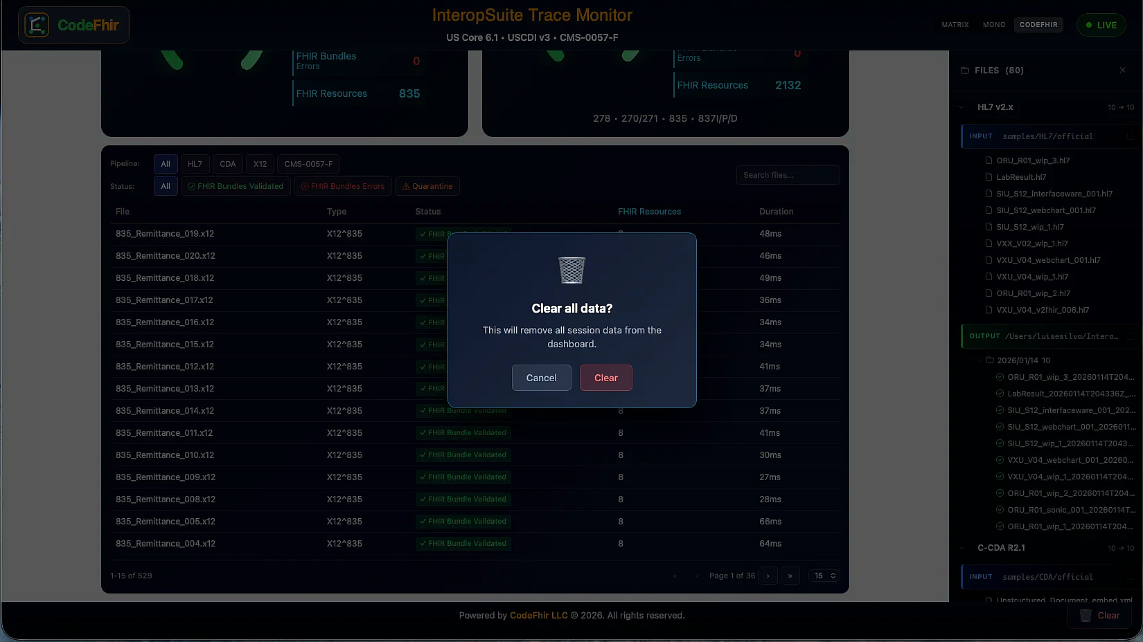 TraceServer Clear Dashboard